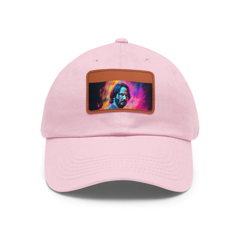Vibrant Keanu Reeves watercolor baseball cap with unique neon design.