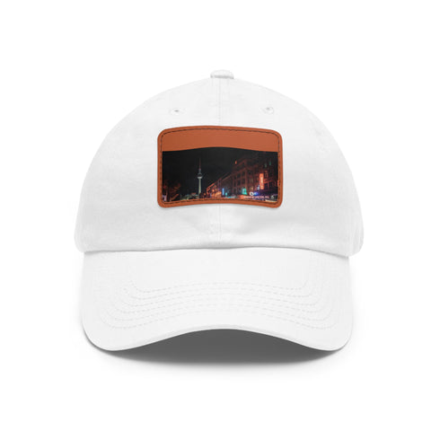 Berlin Night Skyline Cap in White with Rectangle patch, unisex.