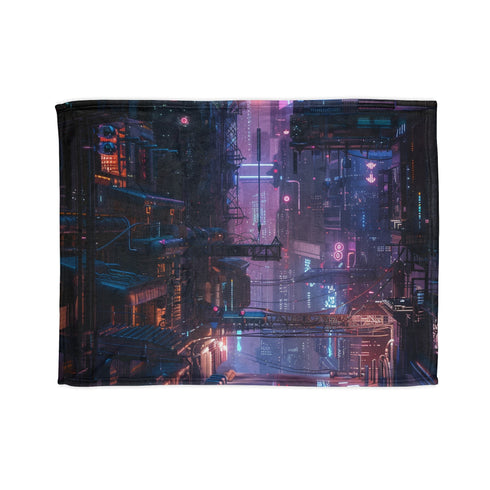Neon cyberpunk graphic throw blanket for futuristic dreams night rest.