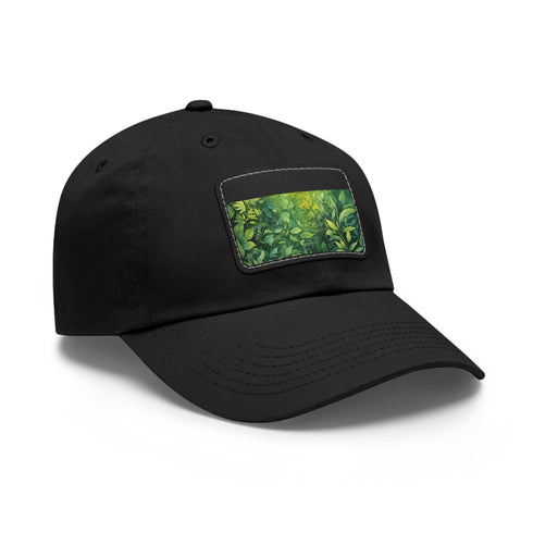 Nature-inspired foliage baseball cap in white with light brown patch.