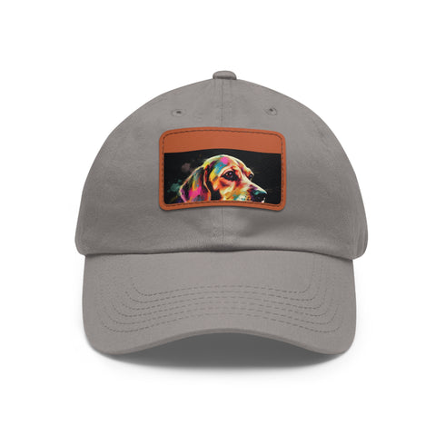 White cotton baseball hat with cute beagle patch for dog lovers.