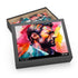Hugh Jackman watercolor portrait puzzle, vibrant neon colors, 120 pieces.