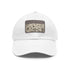 Botanical patterned rectangle hat in white with light brown patch.