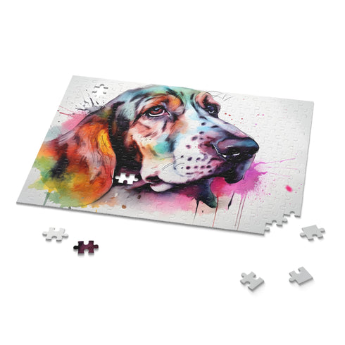 Basset Hound themed jigsaw puzzle for dog lovers and enthusiasts.