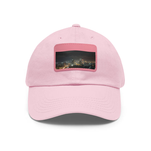 Midnight in Lagos white baseball cap with rectangle skyline patch.