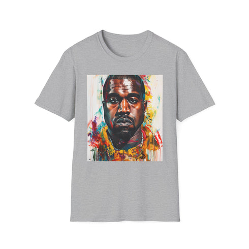 Charcoal crew neck cotton T-shirt with vibrant Kanye West portrait design