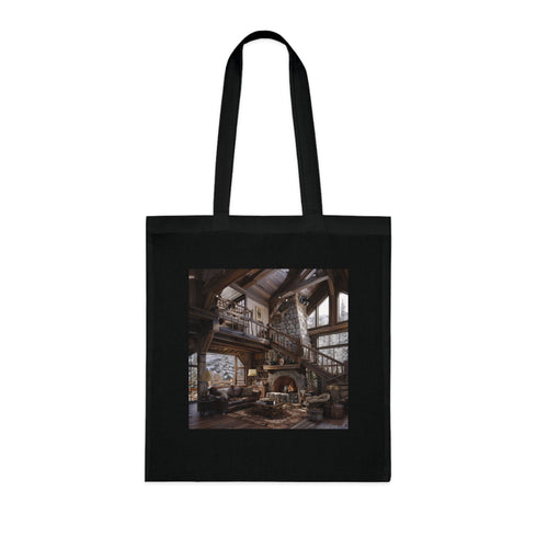 Mountain Retreat Tote Bag: Cotton Tote with Mountain Cabin Design