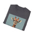 Hipster giraffe graphic tee in charcoal for men and women.