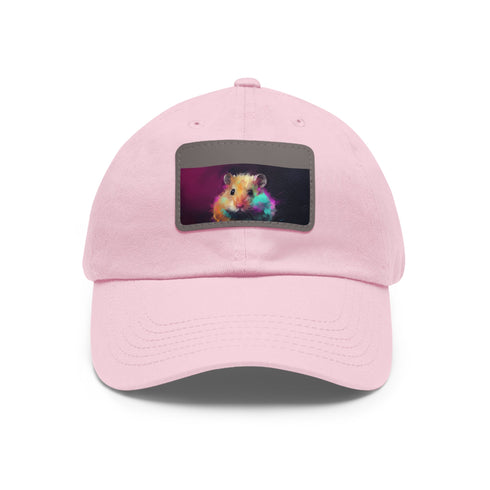 Neon hamster baseball cap in white with light brown patch.