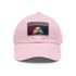 Neon hamster baseball cap in white with rectangle patch detail.