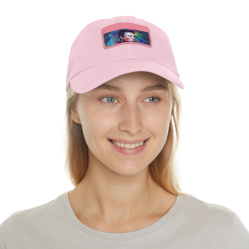 "Neon colored Elon Musk watercolor hat with rectangular patch."