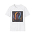 Charcoal cotton t-shirt with vibrant bohemian feather design and crew neck