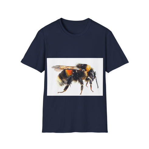 Charcoal watercolor tee with vibrant bumblebee design on soft cotton fabric