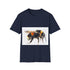 Charcoal watercolor tee with vibrant bumblebee design on soft cotton fabric