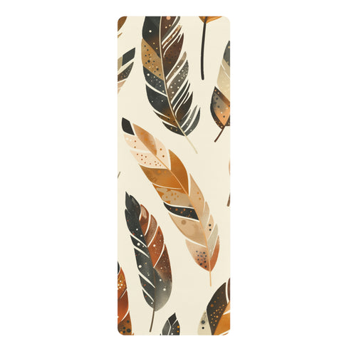 Boho Feather Yoga Mat in 26" x 70" seamless pattern.