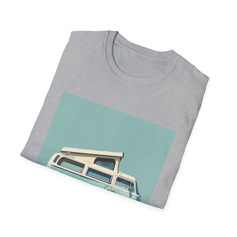 Vintage camper van graphic charcoal t-shirt for men and women.