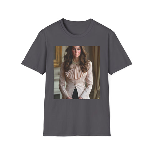 Charcoal cotton crew neck T-shirt with Kate Middleton inspired elegant design