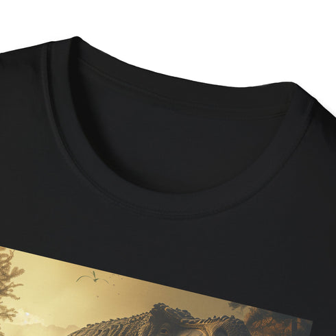 Charcoal T-Rex graphic tee, regular fit cotton crew neck shirt.