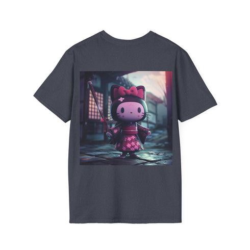 Cute charcoal Kuromi x Hello Kitty tee, perfect for summer vibes.