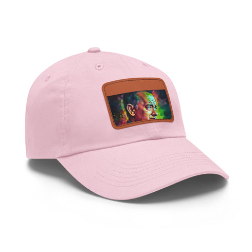 Neon watercolor splatter baseball cap with light brown patch.