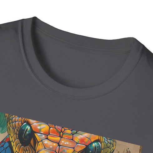 Charcoal cotton T-shirt with detailed vibrant cobra design and crew neck