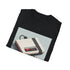 Retro gaming console and pixelated world graphic t-shirt in charcoal.