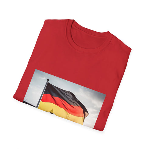 German flag-inspired black tee with red and gold stripes.
