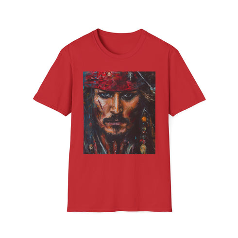 Charcoal cotton t-shirt featuring Jack Sparrow portrait.