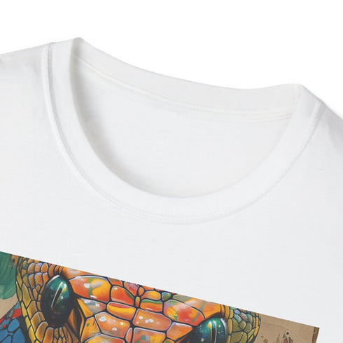 Charcoal cotton crew neck t-shirt with vibrant regal cobra graphic