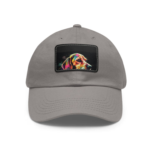 Beagle Babe Baseball Cap in White with Light Brown Rectangle Patch