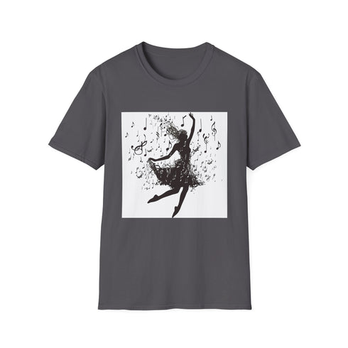 Charcoal cotton t-shirt with musical notes dancer silhouette lightweight and breathable