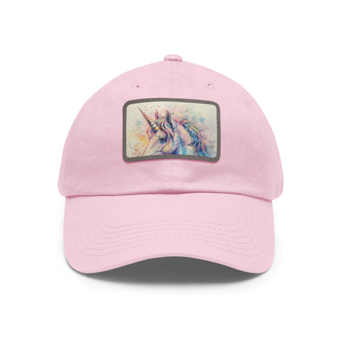 Mystical Watercolor Unicorn Cap in White/Light Brown Rectangle Shape.