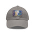 Chicago skyline watercolor baseball cap in white with light brown rectangle patch.