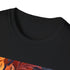 Charcoal crew neck cotton T-shirt with vibrant autumn tapestry design