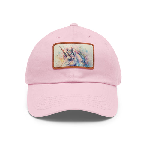 Mystical Watercolor Unicorn Hat, White with Light Brown Patch, Rectangle Shape
