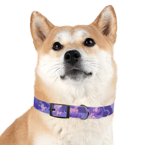 Lavender fields dog collar in medium size with black onyx design.