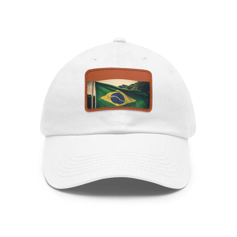Brazilian pride flag cap in white with light brown patch.