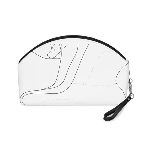 Chic minimalist face art makeup bag with zipper, travel accessories.