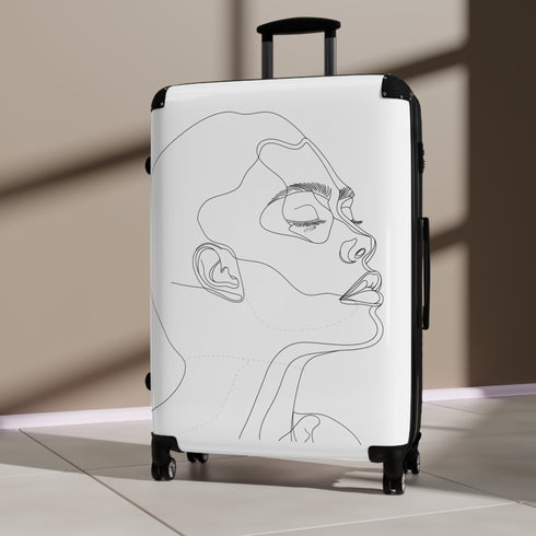 Chic minimalist black small face suitcase bag for fashionable travelers.