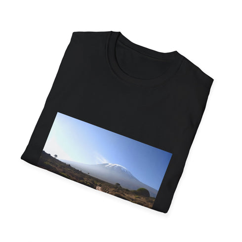 Charcoal crew neck t-shirt with Mount Kilimanjaro graphic capturing adventure