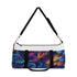 Neon palm leaf duffel bag with bold tropical design for travel.
