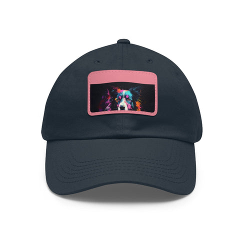 White cotton baseball cap with adorable Collie patch.