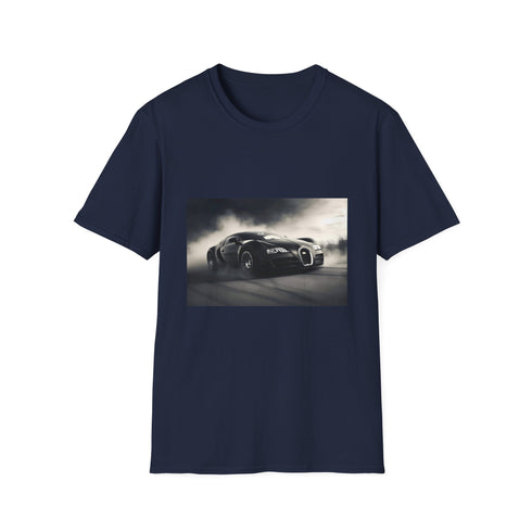 Charcoal cotton T-shirt with vibrant racing Bugatti print regular fit crew neck