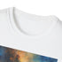 Cosmic charcoal cotton t-shirt with vibrant galaxy painting and crew neck