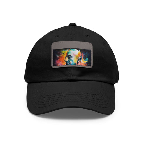 Neon watercolor hat with light brown patch and rectangular shape.