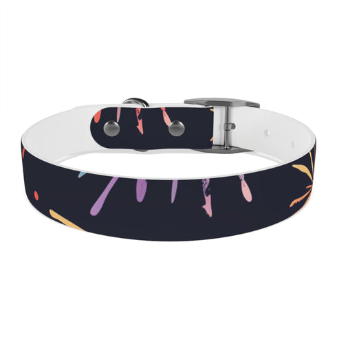 Vibrant festive fireworks-themed dog collar with black onyx accents.