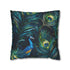 Vibrant blue peacock feather pillowcase, elegant seamless pattern for luxurious bedroom decor