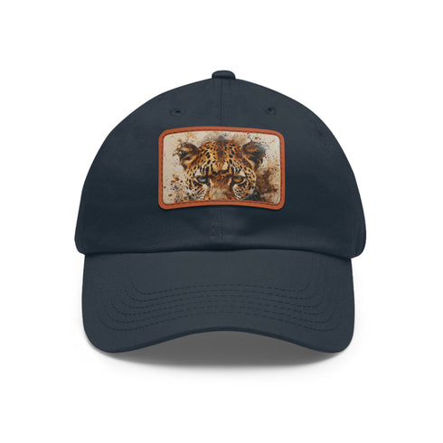Cheetah safari snapback cap with light brown rectangle patch.