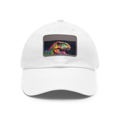 Watercolor neon baseball cap with Trex design on light brown patch