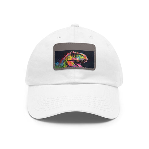 Neon Trex Watercolor Baseball Cap, White with Light Brown Patch